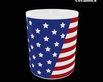 Ceramic Mug American America USA Stars and Stripes Patriot Flag Coffee Tea Black White 11oz Sublimation Printed