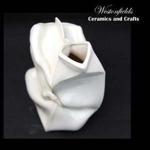 Ceramic Crushed Squashed Milk Juice Carton Contemporary Sculpture Vase Handmade