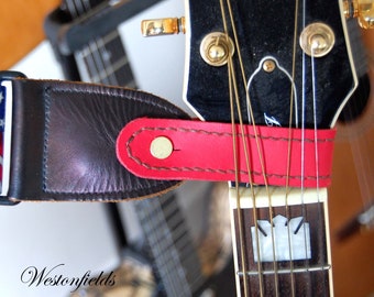 Leather Guitar Headstock Strap Hook Adapter Loop Cigar Box Guitar Ukulele Handmade Hand Stitched Red