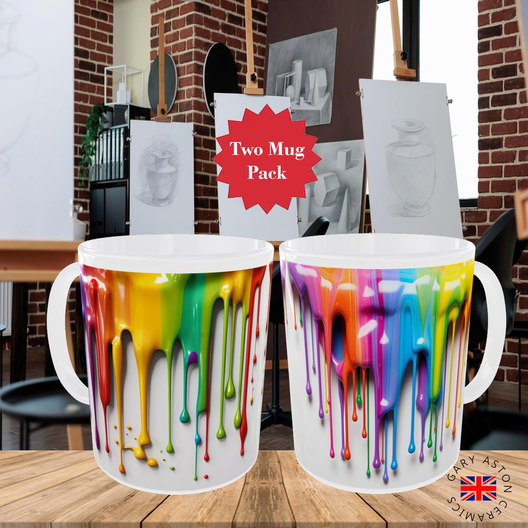 Ceramic Mug 3D Dripping Paint Drip Drips Mugs PAIR X2 Designs Etsy