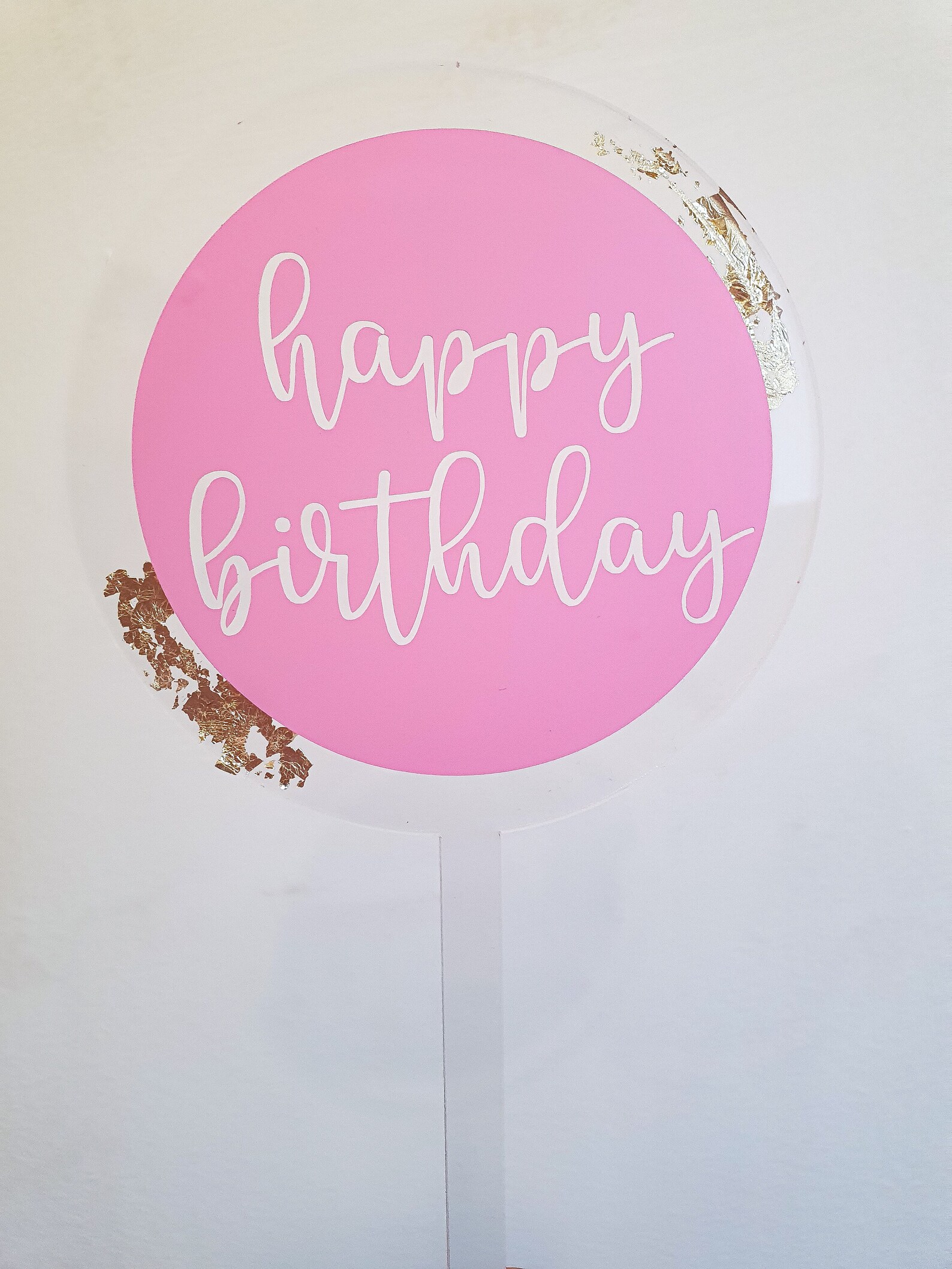 Round Cake Topper With Vinyl Cut Out Happy Birthday Ft Gold Etsy