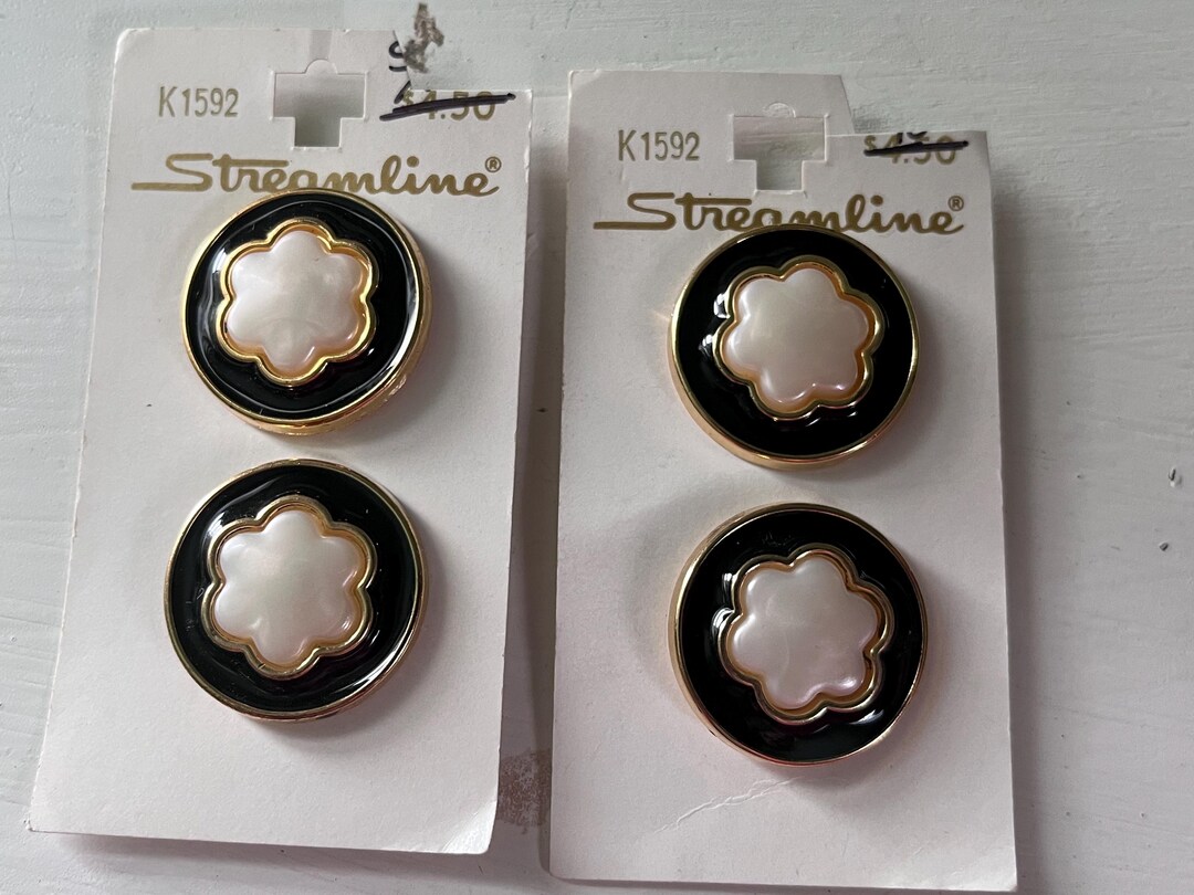Stream Line Gold Buttons Vintage Streamline Black Gold Pearl Couture Buttons Set of 4 NOS ...