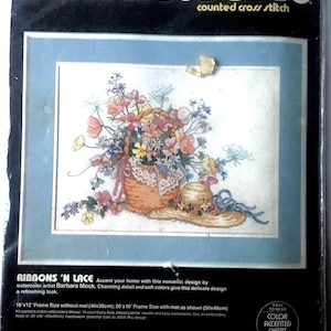 Dimensions ribbons and lace counted cross stitch kit 16x12 Barbara Mock 1989