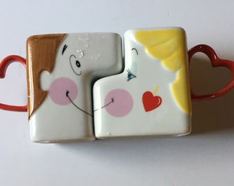 Enesco His Hers Nesting Mugs: 1980s Vintage Korea