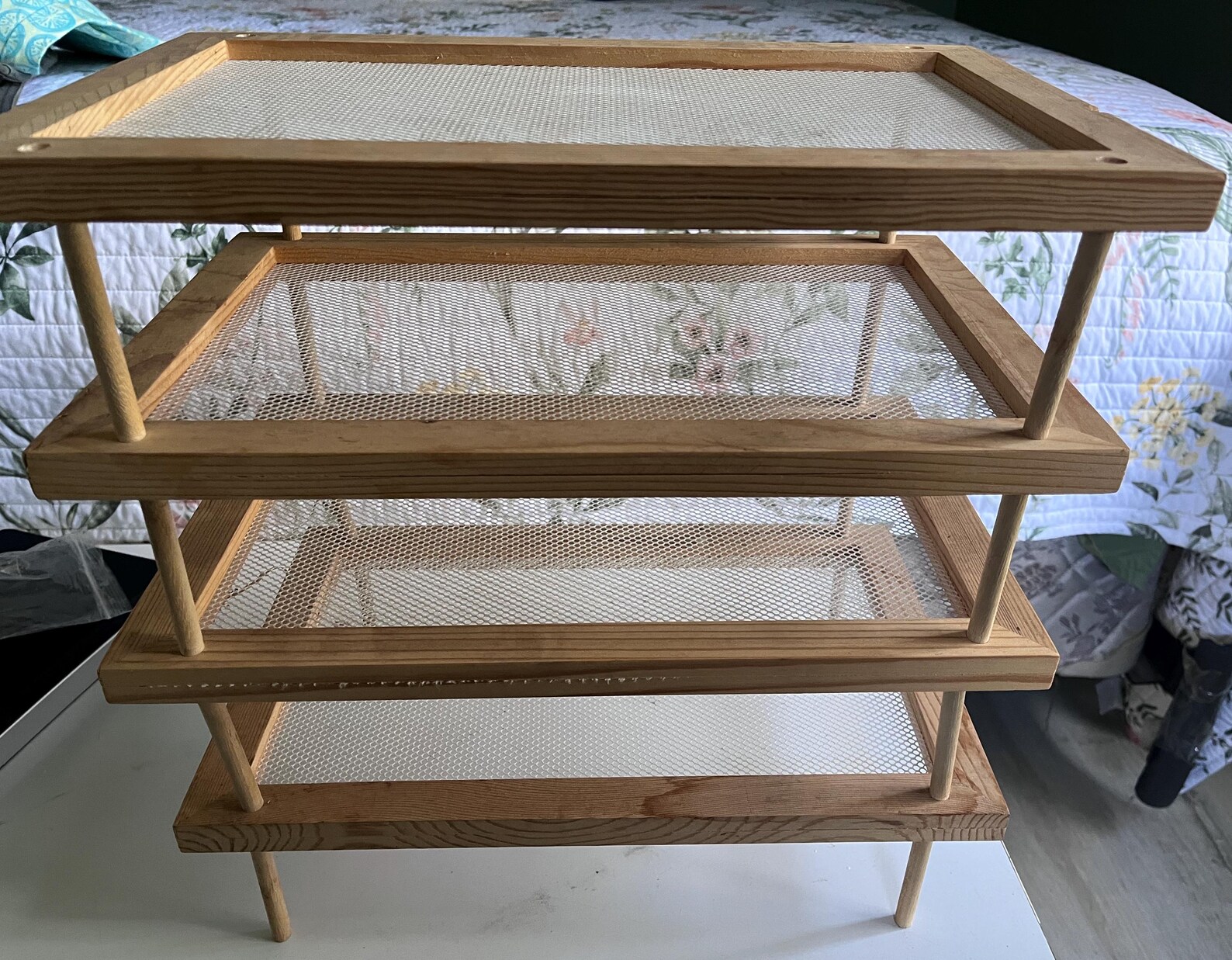 Wood Mesh 4 Tier Drying Rack Foldable Herb Flower Craft Seed Saving ...