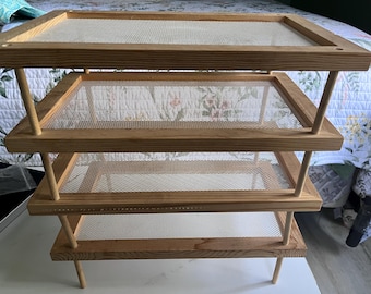 Wood Mesh 4 Tier Drying Rack Foldable Herb Flower Craft Seed Saving Display Farmhouse Storage