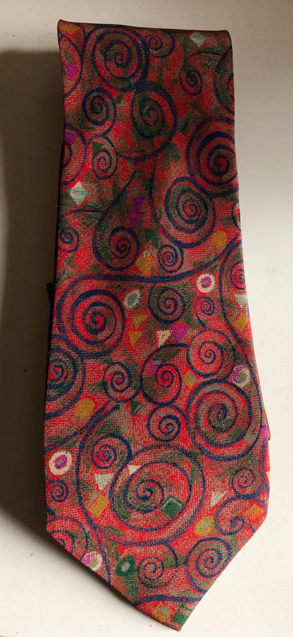 Fendi Roma red blue geometric 100% silk vintage tie - Gem