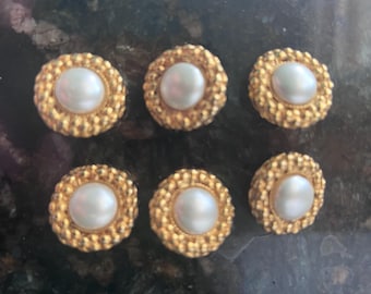 Vintage Gold Braided Faux Pearl Shank Buttons (Set of 6)