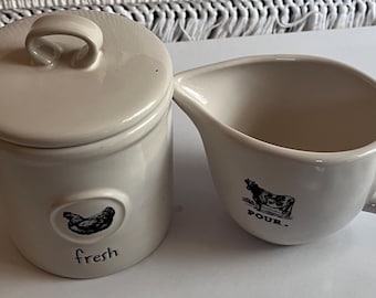 Rae Dunn Farmhouse Kitchen Set Fresh Chicken Canister. and Pour Cow Creamer Artisan Collection