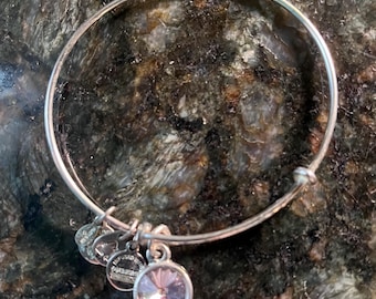 Alex and Ani October birthstone bangle pink crystal charm expandable silver bracelet vintage jewelry