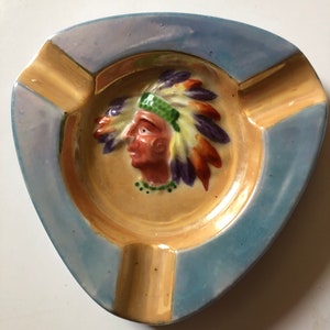 Luster ware triangle shaped Indian head ashtray