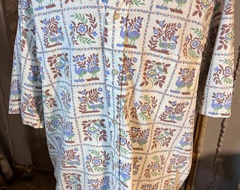 Vintage Reyn Spooner Commemorative Classics Folk Art Bird Floral Hawaiian Shirt XL