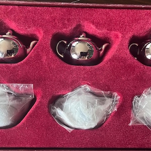 Vintage Godinger zilveren theepot plaatskaarthouders set van 6 Tea Party-tafeldecor