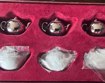 Juego de 6 portatarjetas con forma de tetera de plata vintage Godinger para decoración de mesa de fiesta de té.