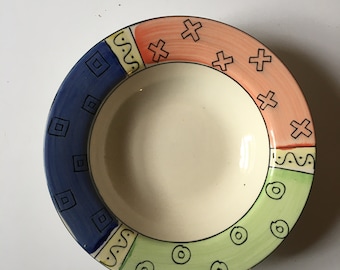 Sango Italia orange green blue geometric wide rim soup bowls