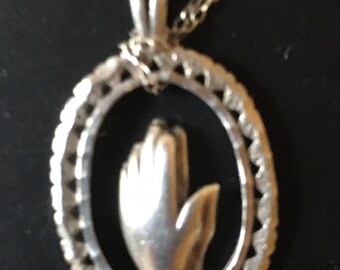 Sterling Silver Praying Hands Necklace - Delicate Chain