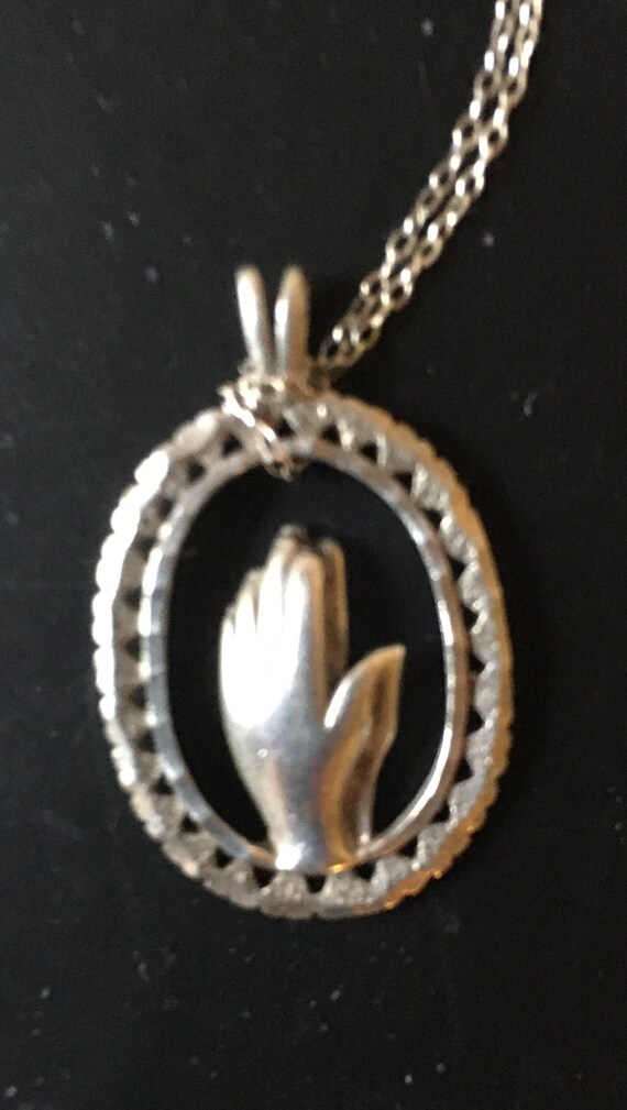 Sterling silver praying hands necklace 1 inch long