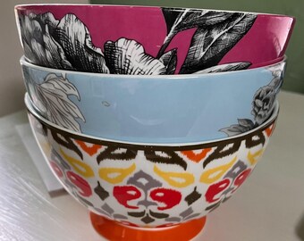 Portobello by Inspire Eclectic Set of 3 Boho Porcelain Bowls Colorful Mixed Pattern