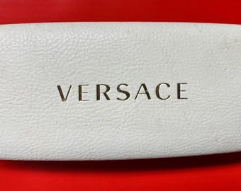 Versace White Leather Eyeglass Case: Gold Logo Sunglass Holder