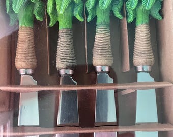 Palm Tree Cheese Spreaders – Coastal Resin Handle, Set of 4