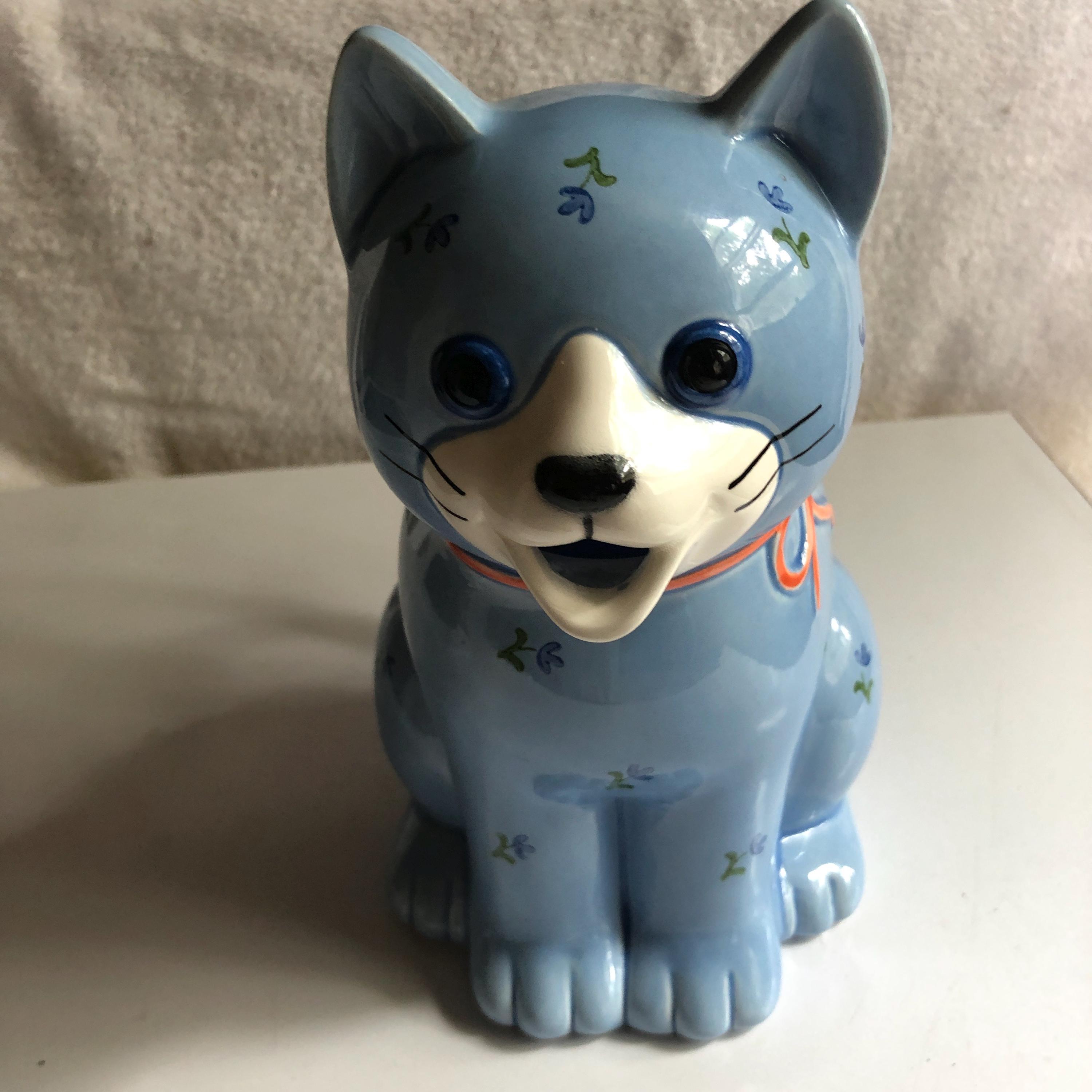 5 Tasses Vintage Otagiri Chat à La Fenêtre - Bleu Et Blanc - Japon Années 80 - Occasion