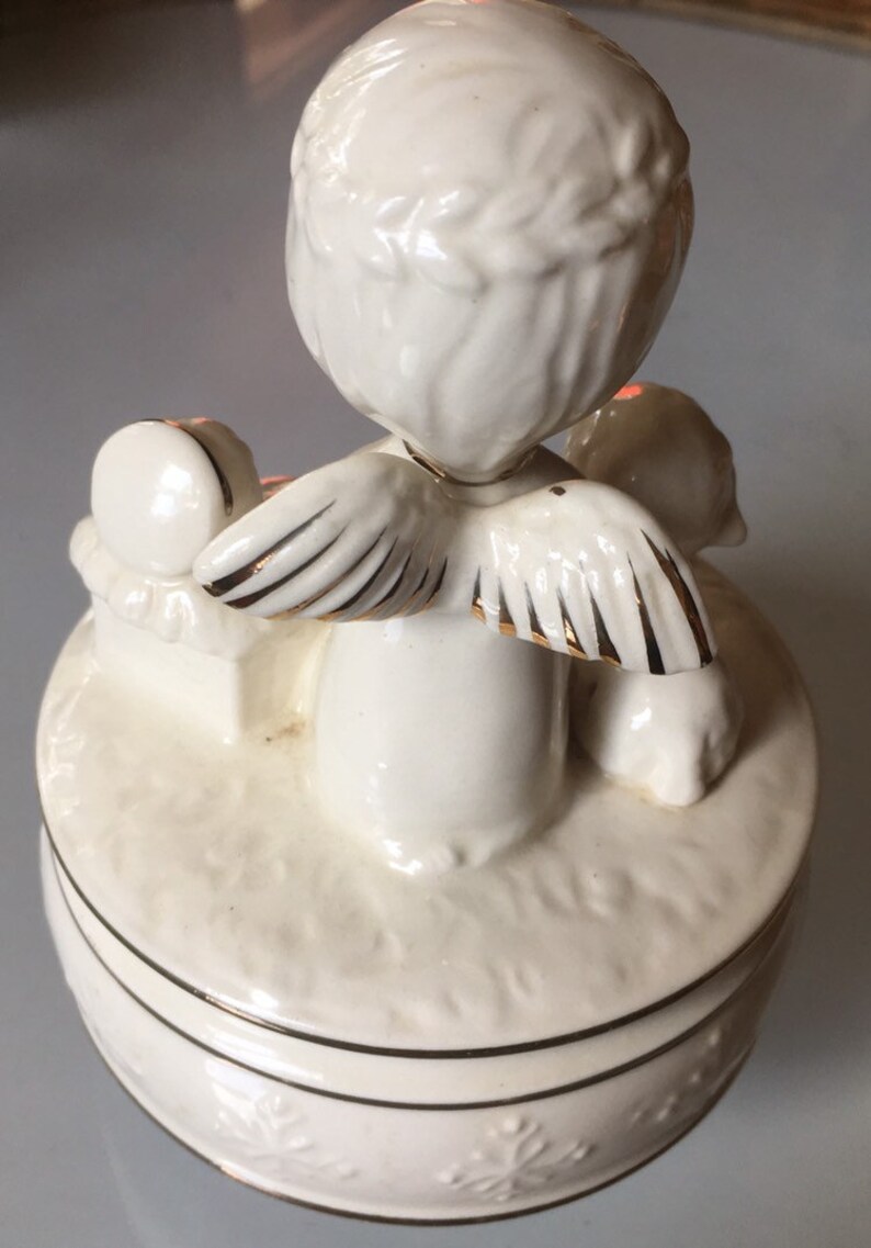 Schmid Angel Baby Lamb White Gold Trim Silent Night Music Box Etsy