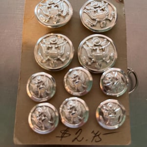 Ensemble de 10 boutons de blazer vintage Waterbury Button Co USA Great Seal Eagle, couleur argentée, pour uniforme militaire.