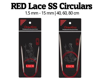 Chiaogoo red Lace acero inoxidable aguja de punto alrededor de truco aguja tejer todos los tamaños