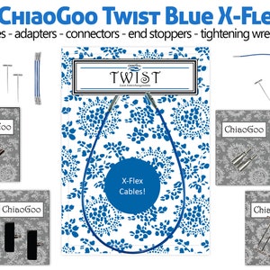 ChiaoGoo Twist Blue X-Flex 交換可能なケーブル、アダプター、コネクタ、ChiaoGoo 編み物チップ用ストッパー