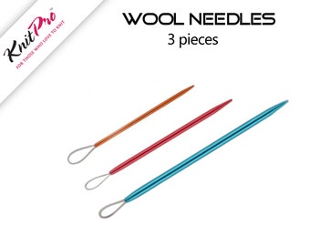 KnitPro wool needles set - 3 pieces in 3 colors and 3 sizes - knitting crochet tool, cable eye wool needles for all types of yarn