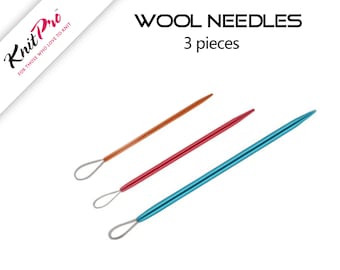 KnitPro wool needles set - 3 pieces in 3 colors and 3 sizes - knitting crochet tool, cable eye wool needles for all types of yarn