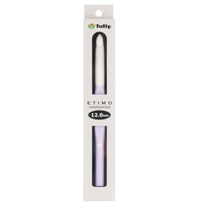 May include: A Tulip Etimo Grandhook crochet hook in a white retail box. The hook features a white tip and a light purple handle. The packaging displays the text Tulip, Etimo Grandhook, and 12.0mm in a black oval. The hook is visible through a cutout.