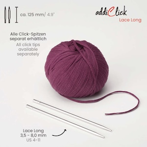 Interchangeable knitting points Addi Click Lace Long 3.5 - 8.0mm / 12.5cm - brass knitting tips, circular knitting