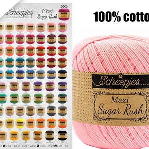 Fil de coton Maxi Sugar Rush Scheepjes #1 - 50 grammes fin 100% coton brillant mercerisé, crochet au tricot, fil à tricoter