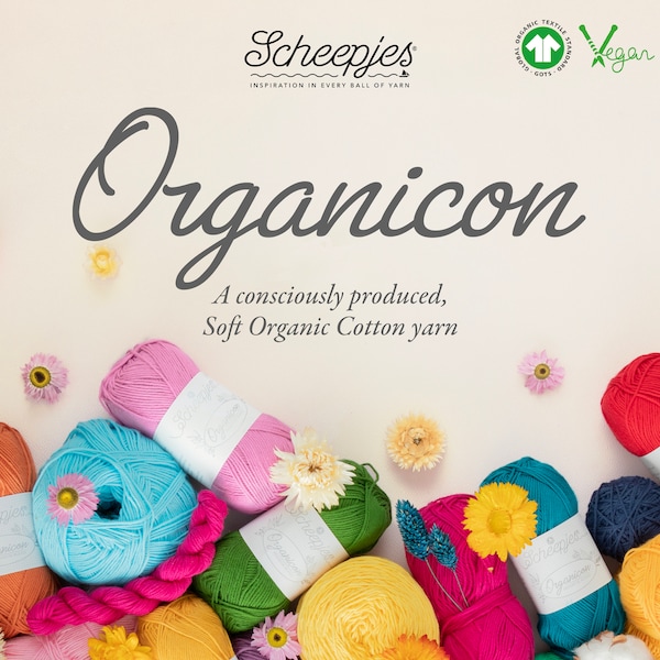 Organic cotton yarn Scheepjes Organicon - soft 100% cotton knitting crochet yarn, vegan cotton yarn, fingering weight, GOTS certified