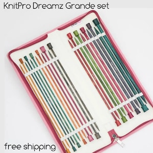 Single pointed knitting needle set KnitPro Dreamz Grande 25cm/10&quot; 3.0-8.0mm/US 2.5-11 for flat knitting projects, the best gift for knitter