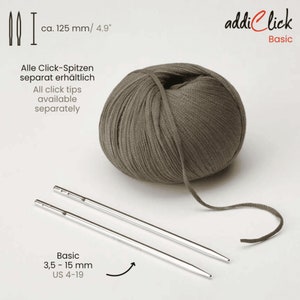 Interchangeable knitting points Addi Click Basic 3.5 - 15.0mm (US 4 - US 19) - 12.5cm/5&quot; brass knitting tips, circular knitting