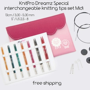 Interchangeable Midi wooden knitting tips set KnitPro Dreamz Special 13cm/5&quot; - the best gift for every knitter