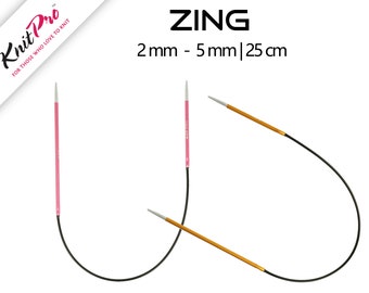 Circular knitting socks needle KnitPro Zing short 2 mm - 5 mm - 25 cm / 10 inch