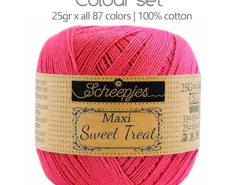 Pack de fils fins en coton des 87 couleurs x 25gr Scheepjes Maxi Sweet Treat pour le tricot de dentelle ou le crochet de filet