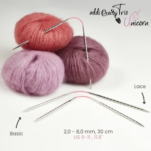 Knitting Needles Addi CraSyTrio Unicorn Long - double pointed flexible needles 30cm / 11.8&quot;  - DPN sock needles