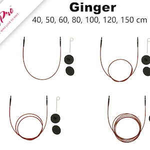 Op de afbeelding: Knit Pro Ginger circulaire breinaalden in bruin met zwarte eindkappen. De maten omvatten 40, 50, 60, 80, 100, 120 en 150 cm.