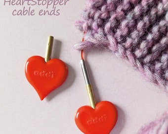 Addi Click HeartStopper cable ends - set of two red hearts 6992