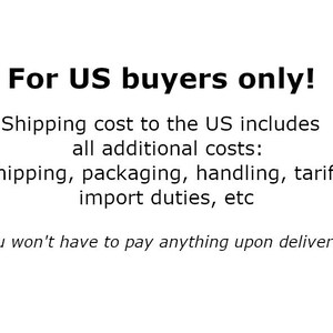 May include: White background with black text. The text reads "For US buyers only!" followed by details about shipping costs, including shipping, packaging, handling, tariffs, and import duties. The text concludes with "You won't have to pay anything upon delivery!"