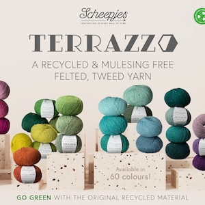 5x50gr Terrazzo tweed yarn - a fully recycled wool-viscose blend with a luxurious look and a subtle speckled color effect