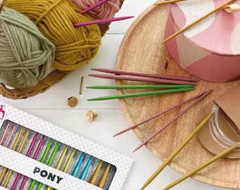 PONY Colour interchangeable knitting needle set - polka dot, 14cm 3.00-7.00mm