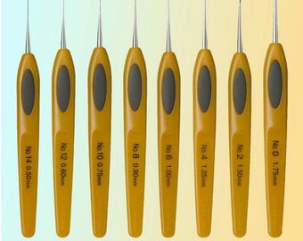 クローバー ソフトタッチ スチールかぎ針 8本セット（ソフトグリップ付き）｜高品質かぎ針 14号/0.5mm～0号/1.75mm