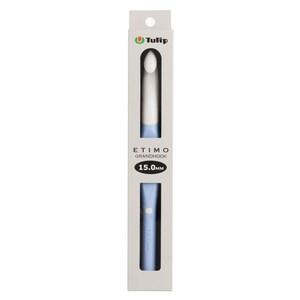 May include: A Tulip Etimo Grandhook crochet hook in a light blue and white color scheme, packaged in a vertical white box. The packaging displays the brand name Tulip, the product name Etimo Grandhook, and the size 15.0mm in black text.