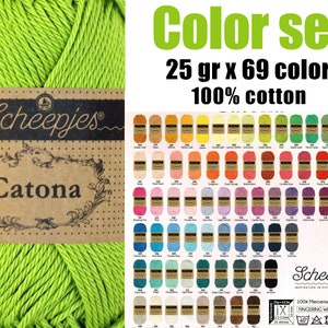 Cotton yarn Scheepjes Catona Colour set of 25 grams x 69 colors - 100% mercerized cotton yarn, dolls, amigurumi, knitting yarn crochet yarn