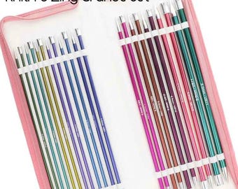 Single pointed knitting needle set KnitPro Zing Grande 25cm/10" 3.00-8.00mm/US 2.5-11 for flat knitting projects